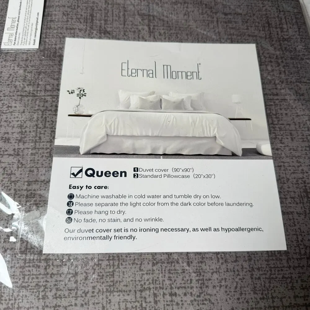 Eternal Moment 3-Piece Bedding Set Queen Size Duvet Cover & Pillowcases Gray